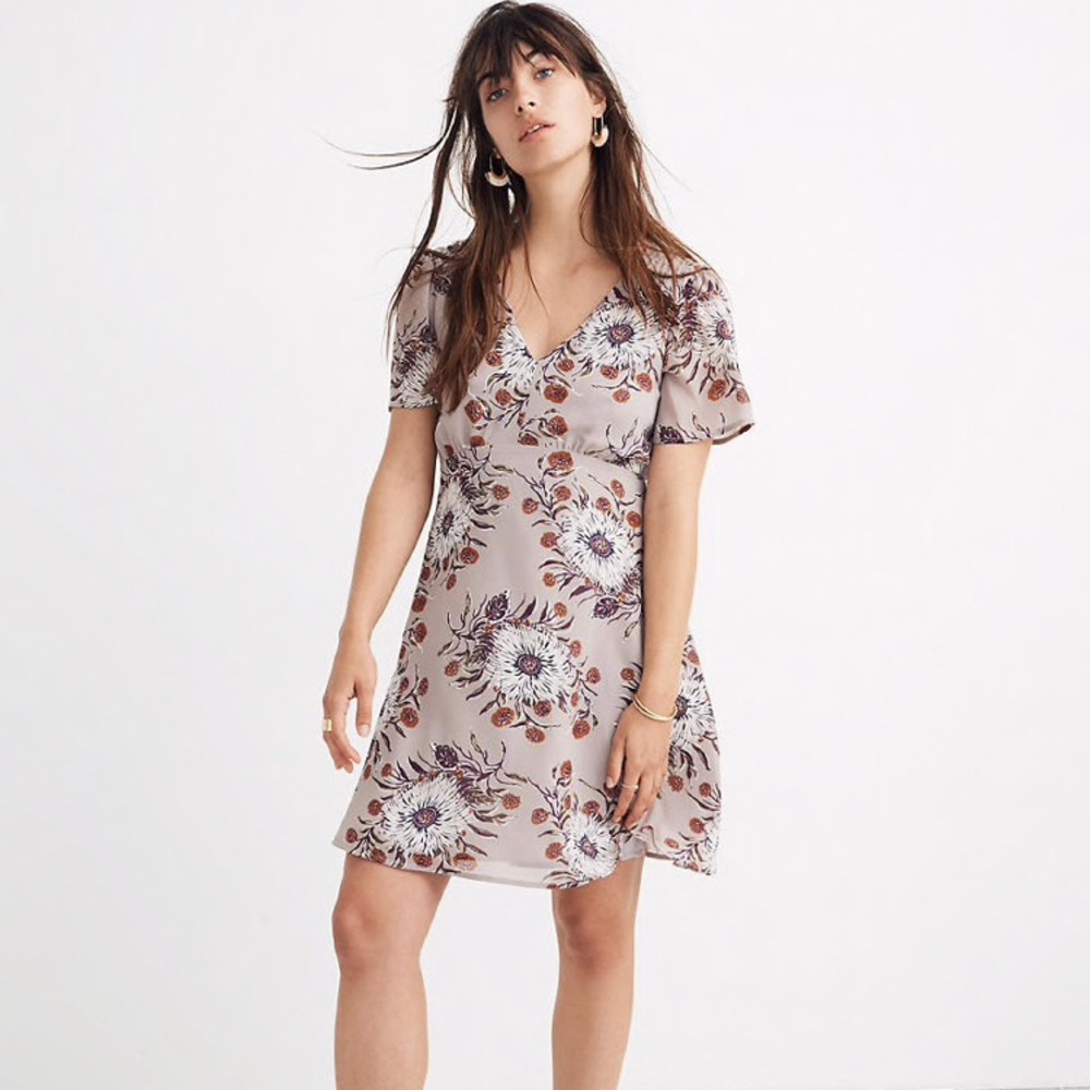 Madewell Smock-Shoulder Mini Dress Painted Blooms